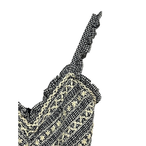 Tach Clothing Dress Womens XS Blue White Gingham Embroidered Cotton Maxi Ruffle - Picture 6 of 14